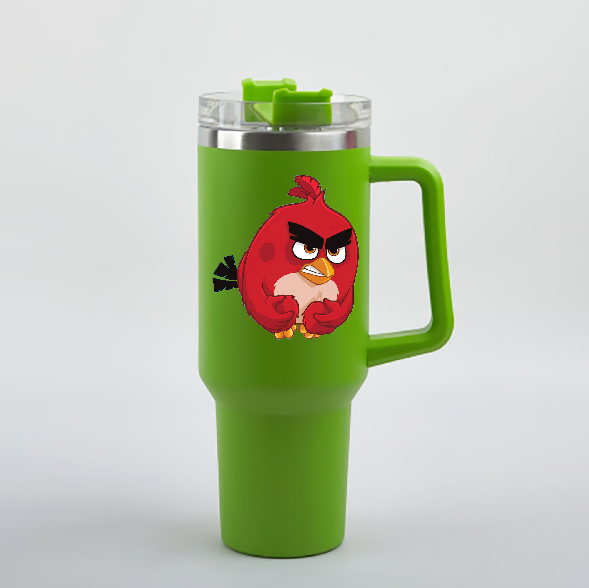 （画像用） Angry Birds アングリーバード 1200mL車用タンブラー - クリスタルステッカー（プラスチックストロー付き）